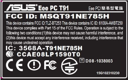 Asus Eee PC T91 Asus Eee PC T91