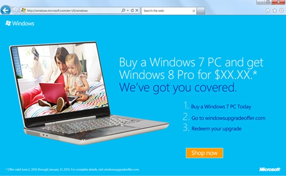 Windows 8 costará 15 dólares para los compradores de un PC con Windows 7 quienes compren un pc desde el 2 de junio