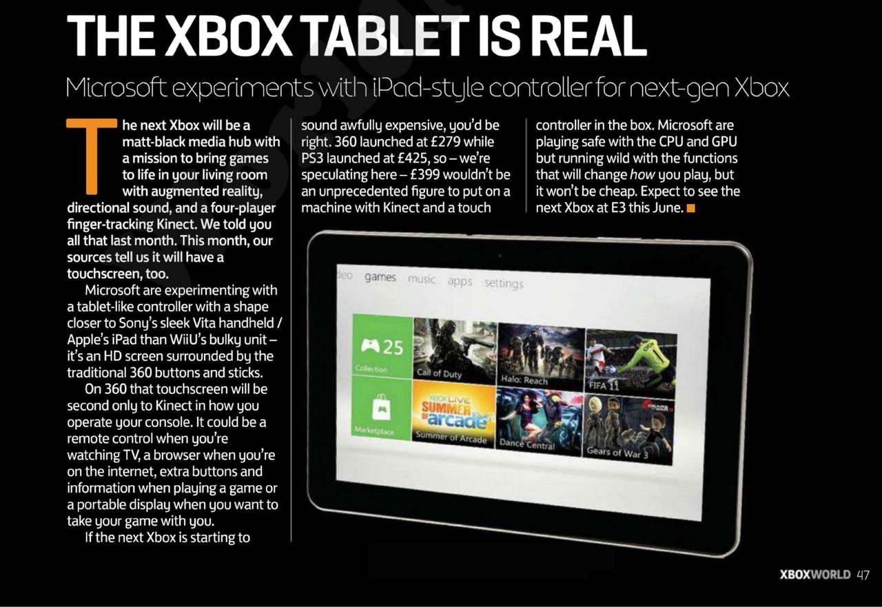 Rumores hablan sobre que una tableta acompañaría a la próxima Xbox tendría una función similar a la del mando de Wii U pero sin botones