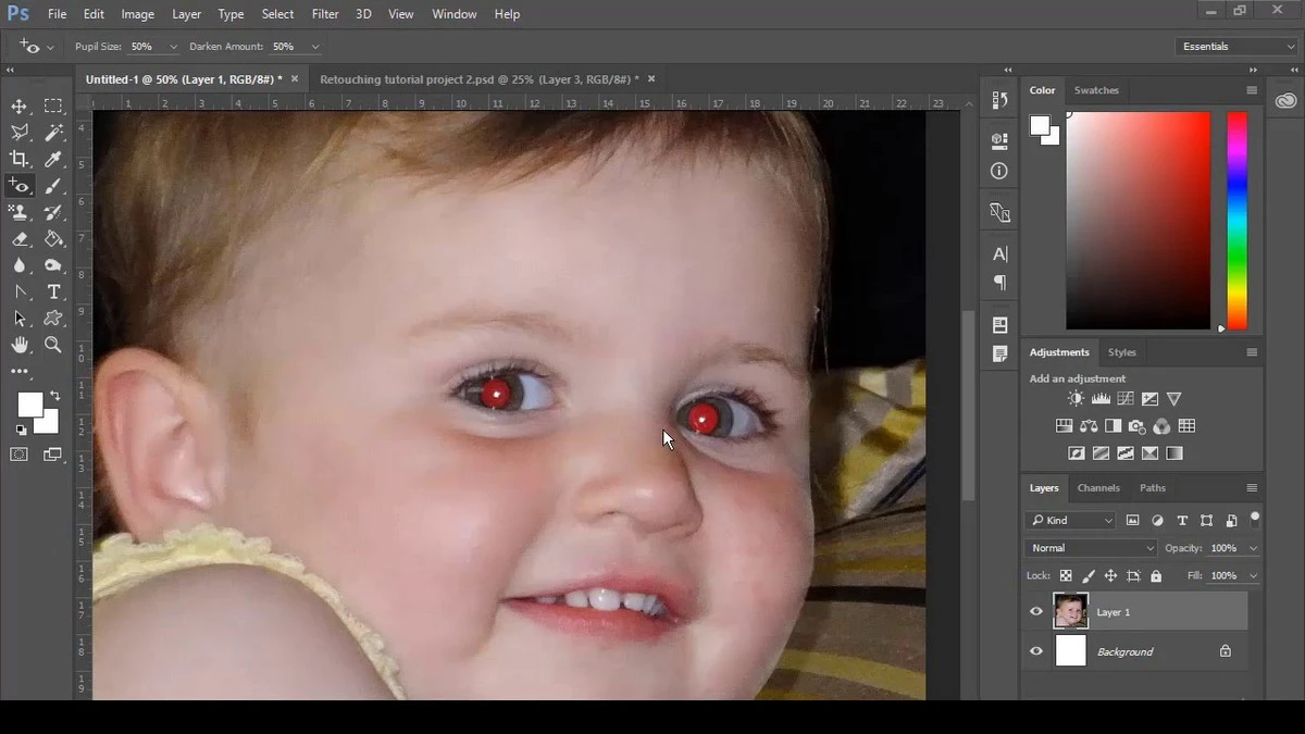 Erase the red-eye effect with Photoshop