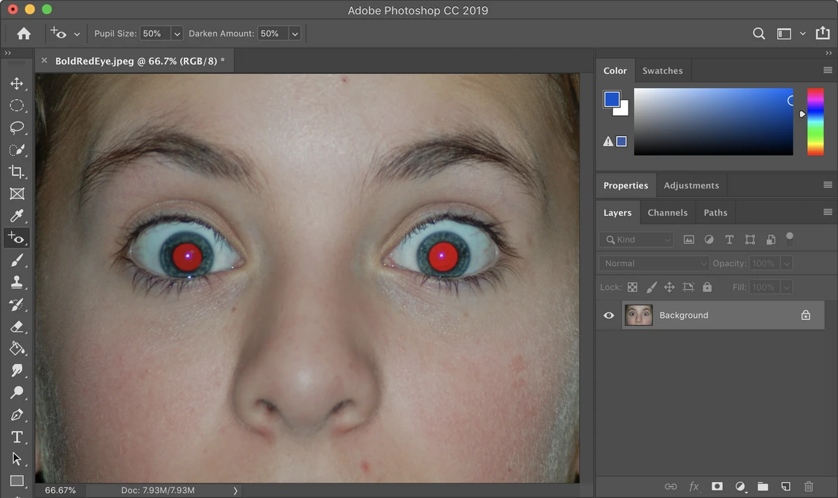 How to eliminatea red-eye effect with Photoshop