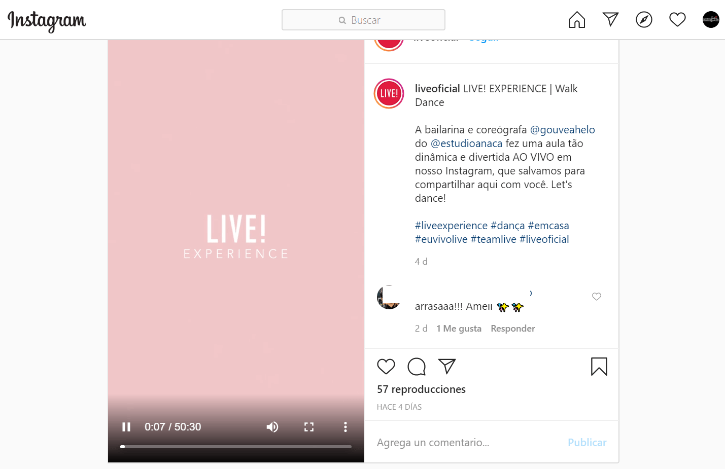 Instagram vídeos en vivo