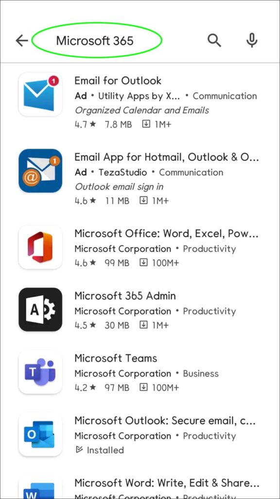 Buscamos Office 365 para instalar en dispositivo móvil.