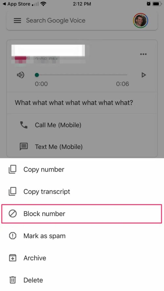 bloquear número Google Voice 3
