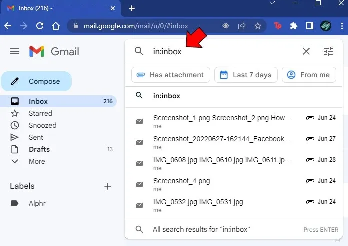 Barra de búsqueda de Gmail