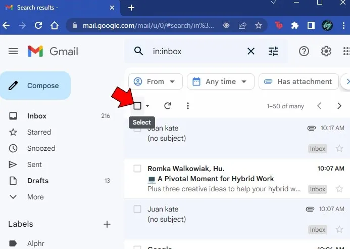 Casilla de verificación de Gmail