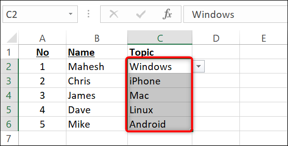 Seleccionar lista desplegable en Excel.