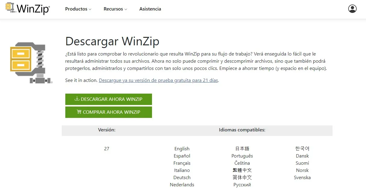 WinZip una de las mejores herramientas de descompresión para Windows.