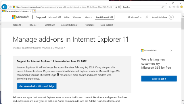 Internet Explorer en Windows 11.