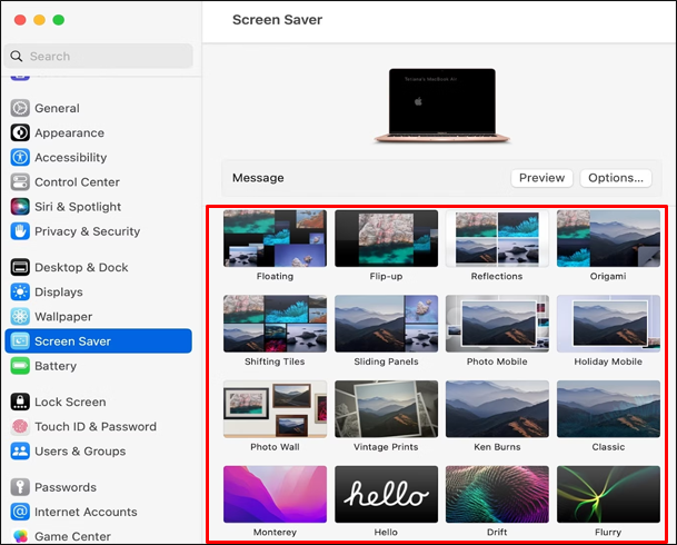 Elegir protector de pantalla en Mac