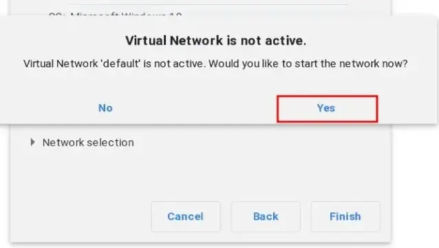 La red virtual no está activa.