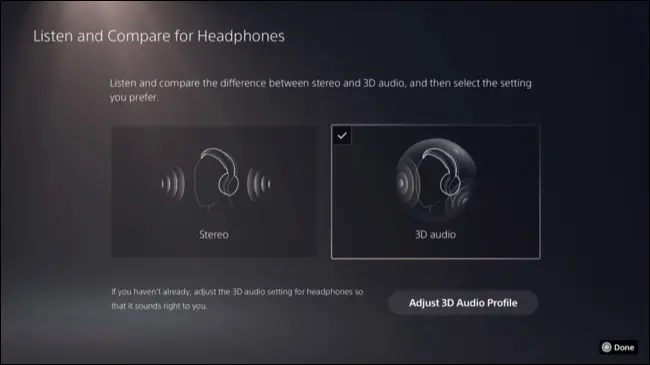 Seleccionar Audio 3D para auriculares.