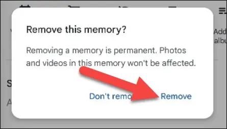 Confirmar eliminación del recuerdo.