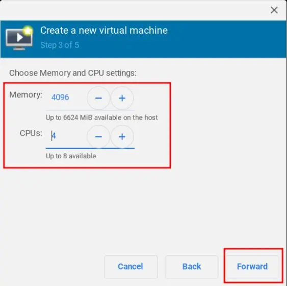 Configurar memoria y CPU.