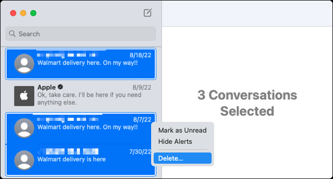 Eliminar mensajes de conversaciones en Mac