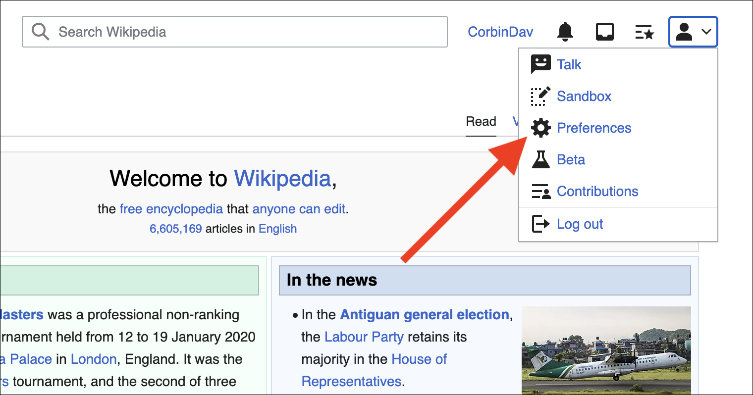 Preferencias de Wikipedia.