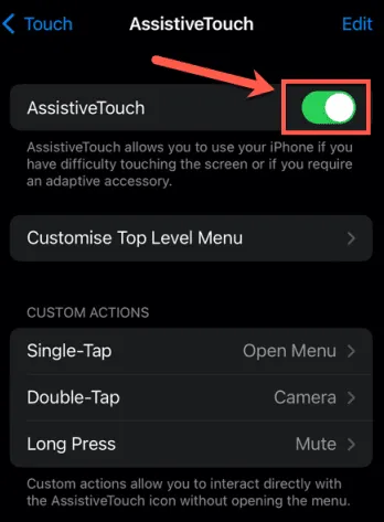 Activar AssistiveTouch en iPhone.