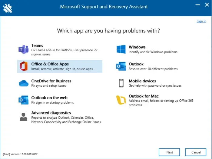 Asistente para soporte y recuperación de Microsoft