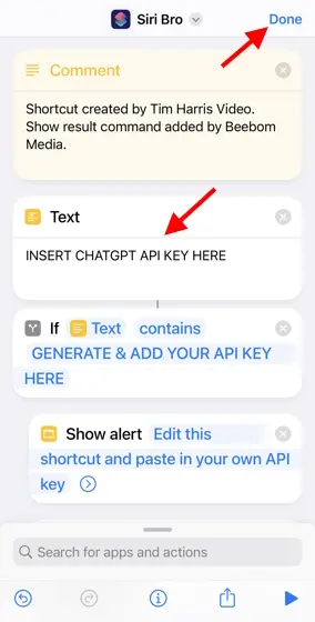 Insertar clave API de ChatGPT para que Siri funcione en iPhone con la inteligencia artificial de OpenIA.